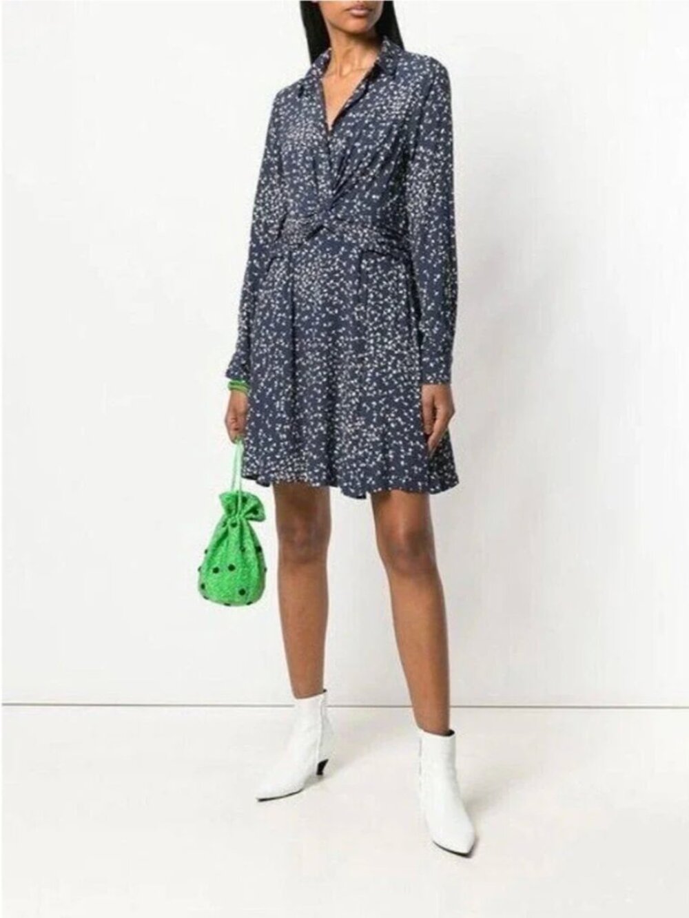 Ganni Barra Crepe Twist Dress in Total Eclipse Blue Sz. 34 (US 2)